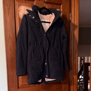 Abercrombie Kids Navy Parka | Sherpa Lined | Faux Fur Hood | Size 13/14